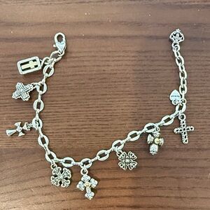 Brighton Vintage Silver Charm Bracelet with Cross Charms